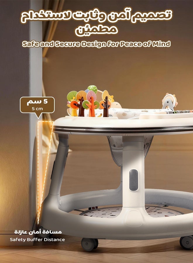 أوميني مشاية أطفال 5 في 1 مع مقعد دوار 360°، ألعاب موسيقية ومضيئة، طاولة أنشطة ووضعية الطعام، ودعم للوقوف للأطفال من 6 إلى 18 شهرًا (أبيض) - Image 4